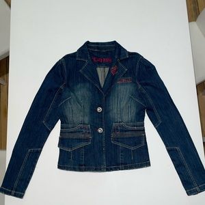 Rocawear denim jacket with pink rhinestone and gems
